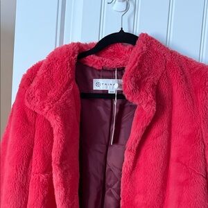 Trina Turk Vibrant Red Faux Fur Jacket